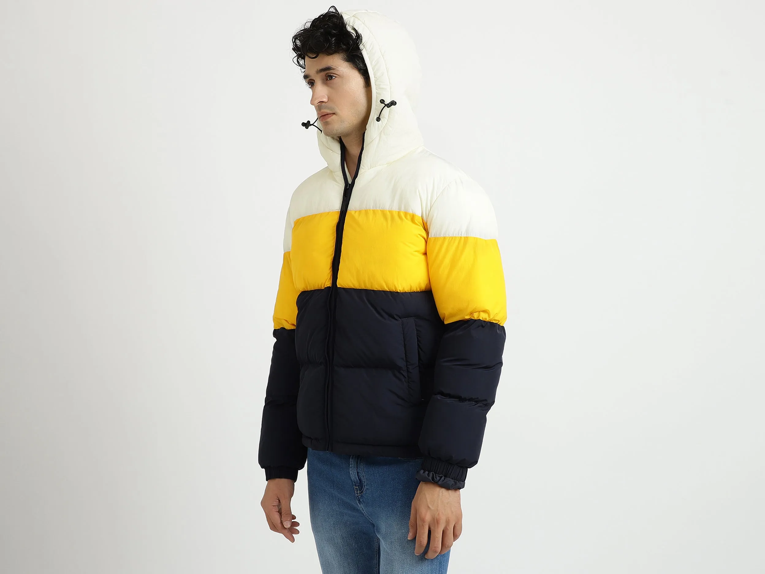 Men Colorblocked Hooded Jacket