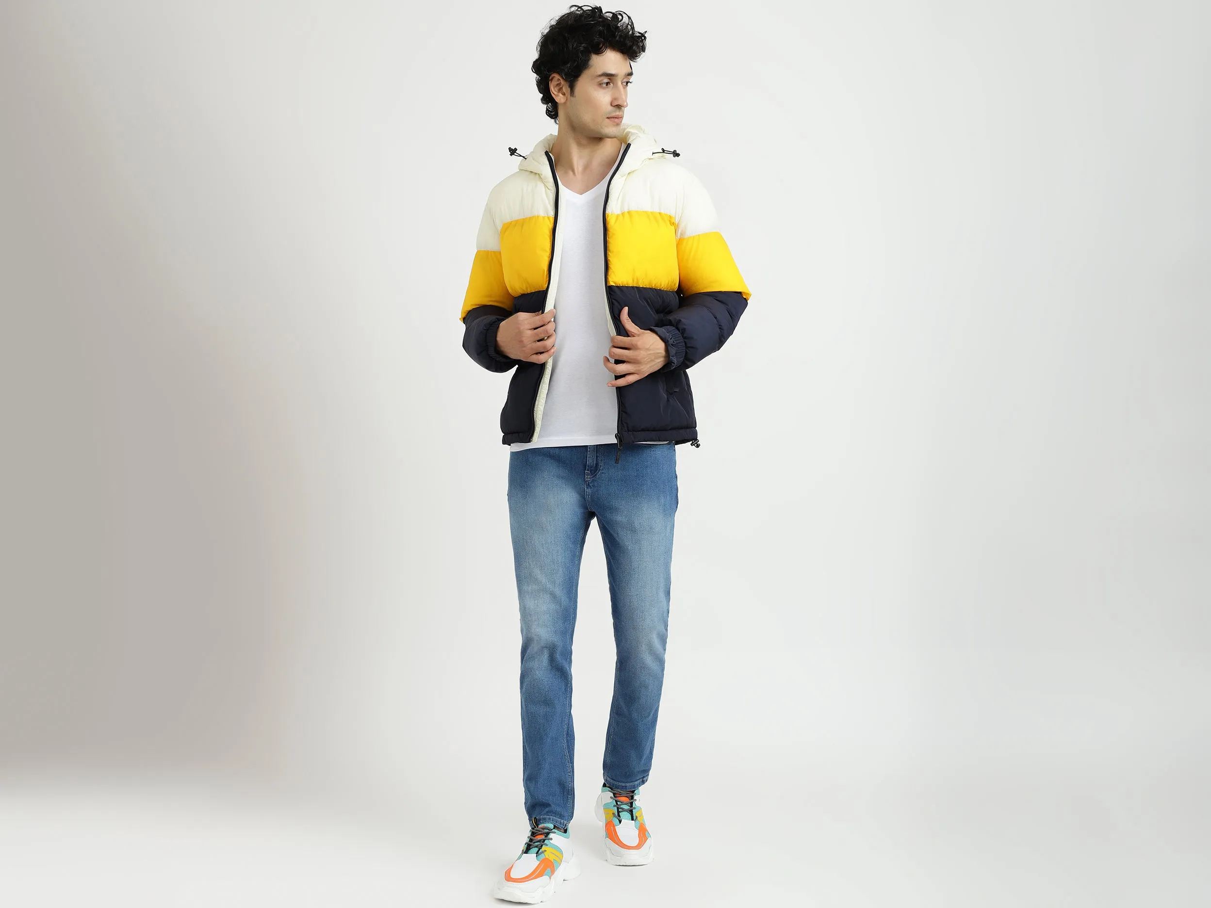 Men Colorblocked Hooded Jacket