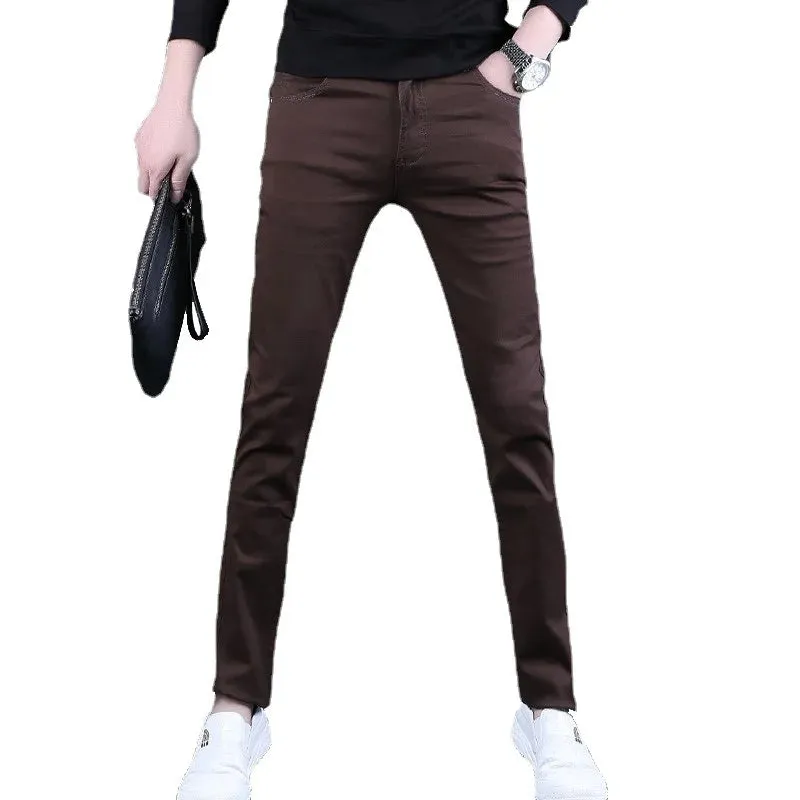 Men's Coffee Casual Pants - Korean Style Slim Fit Straight Trousers
