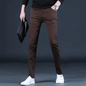 Men's Coffee Casual Pants - Korean Style Slim Fit Straight Trousers