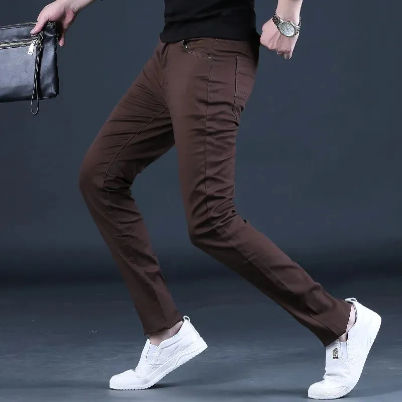 Men's Coffee Casual Pants - Korean Style Slim Fit Straight Trousers