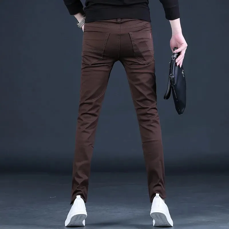 Men's Coffee Casual Pants - Korean Style Slim Fit Straight Trousers