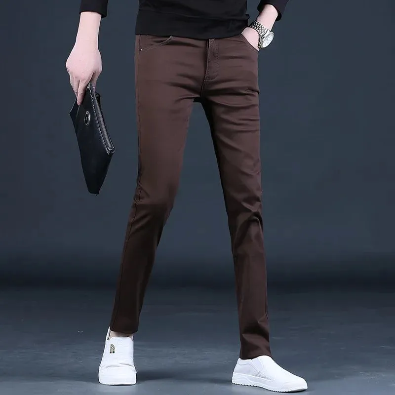 Men's Coffee Casual Pants - Korean Style Slim Fit Straight Trousers