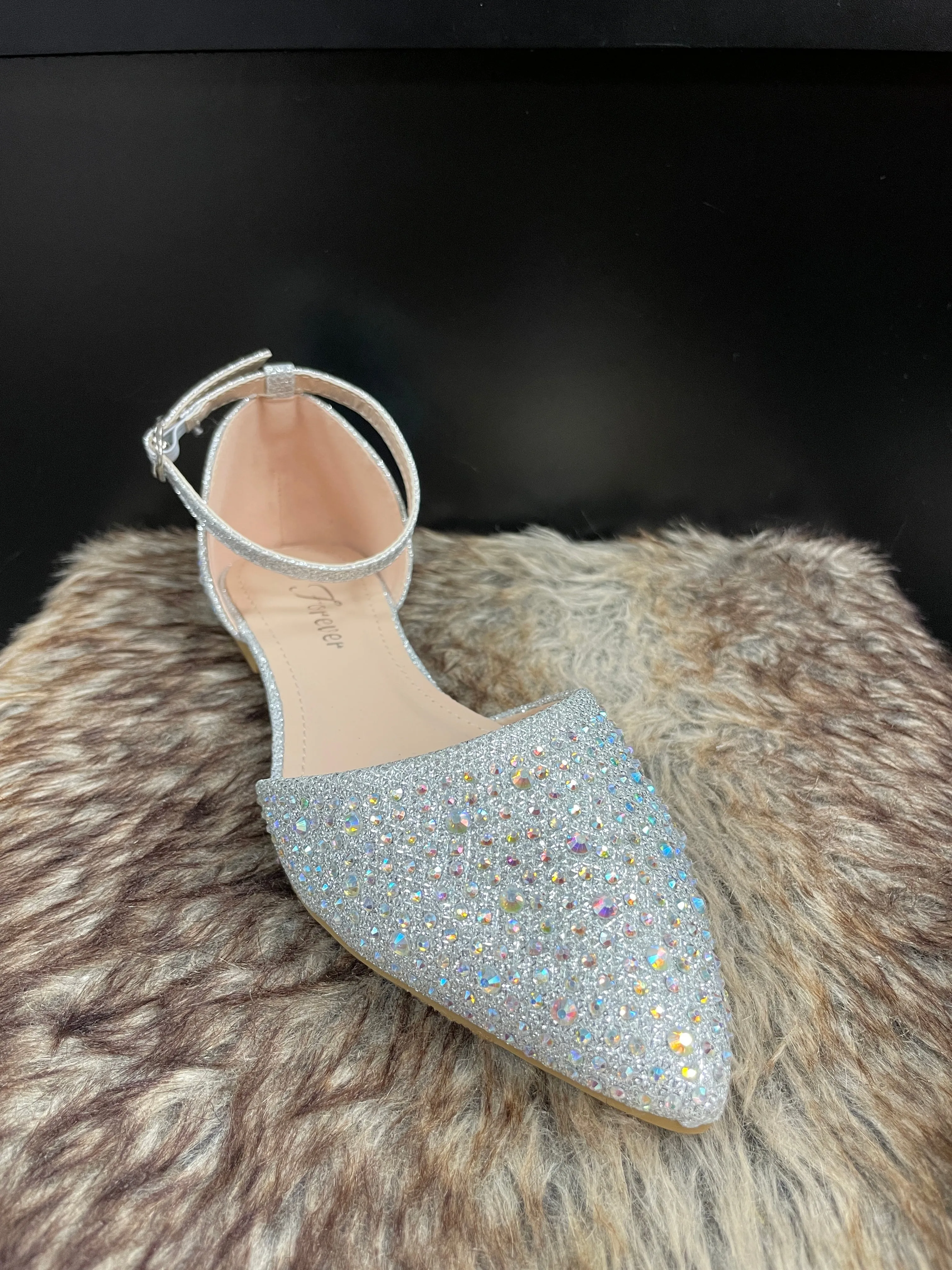 Michelle Silver Rhinestone Flats