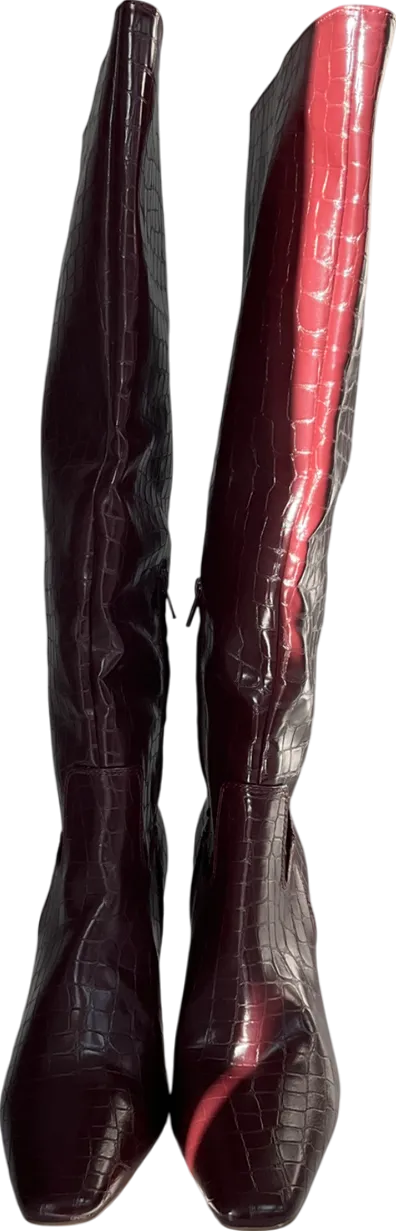 NA-KD Red Squared Toe Croc Pattern Boots UK 7 EU 40 👠