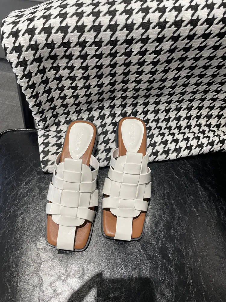NEW & INSTOCK - Korean European Leather Style Woven Sandals Slippers