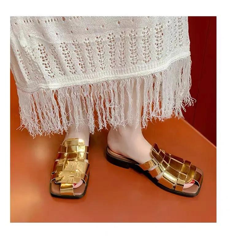 NEW & INSTOCK - Korean European Leather Style Woven Sandals Slippers