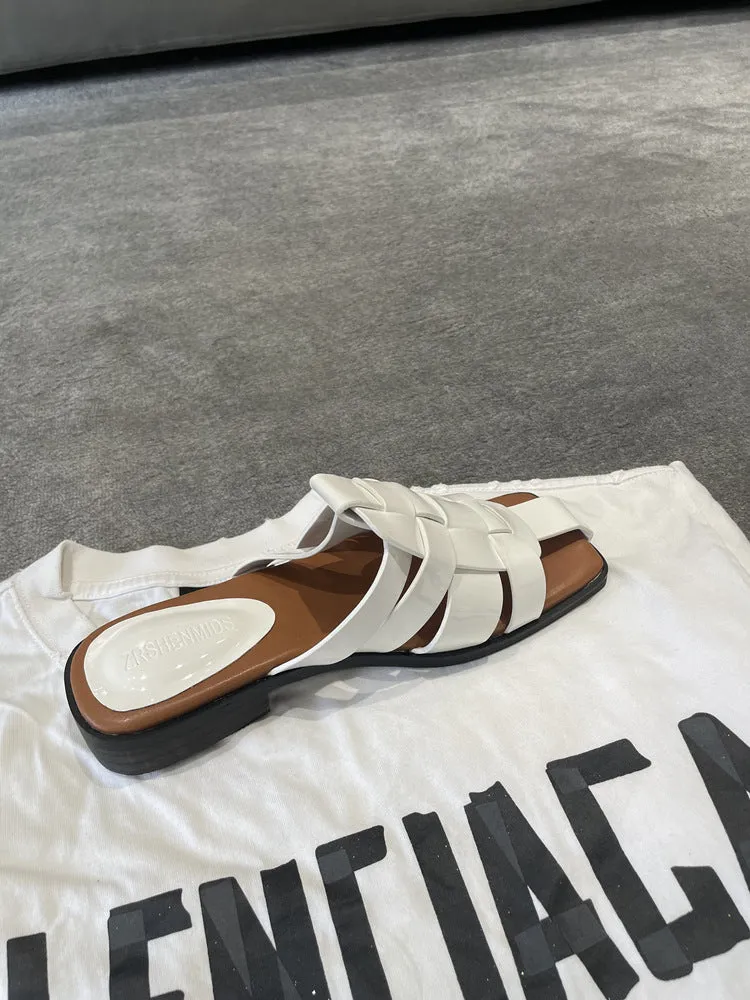 NEW & INSTOCK - Korean European Leather Style Woven Sandals Slippers