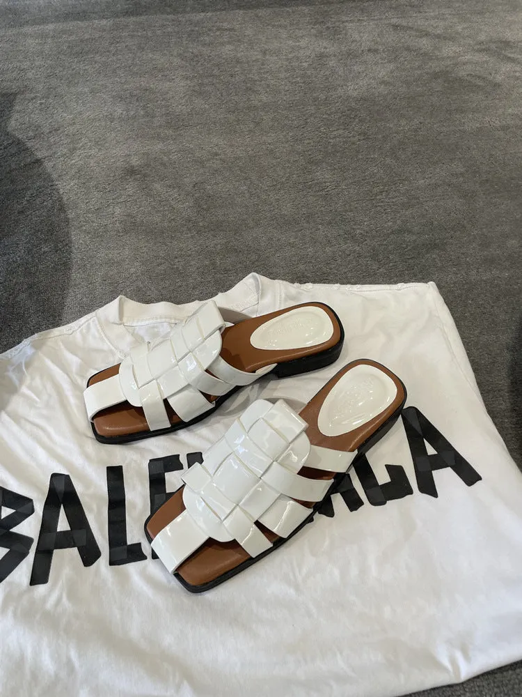 NEW & INSTOCK - Korean European Leather Style Woven Sandals Slippers