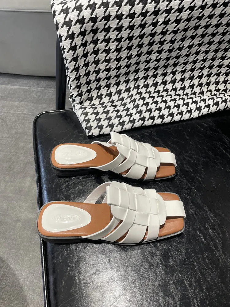 NEW & INSTOCK - Korean European Leather Style Woven Sandals Slippers