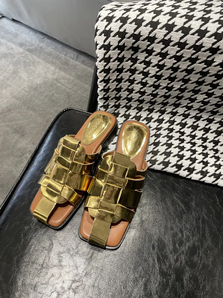 NEW & INSTOCK - Korean European Leather Style Woven Sandals Slippers
