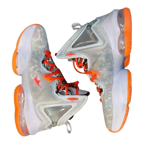 Nike LeBron 19 'Fast Food' DC9339-001 Silver and Orange Size 6.5 Y Basketball