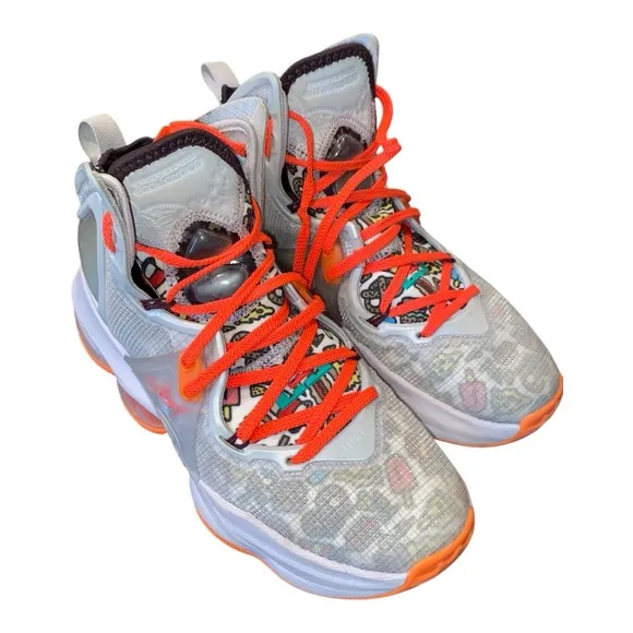 Nike LeBron 19 'Fast Food' DC9339-001 Silver and Orange Size 6.5 Y Basketball