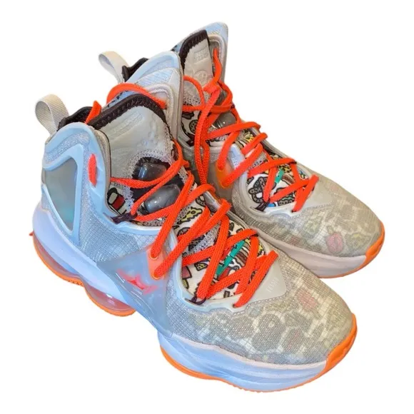 Nike LeBron 19 'Fast Food' DC9339-001 Silver and Orange Size 6.5 Y Basketball