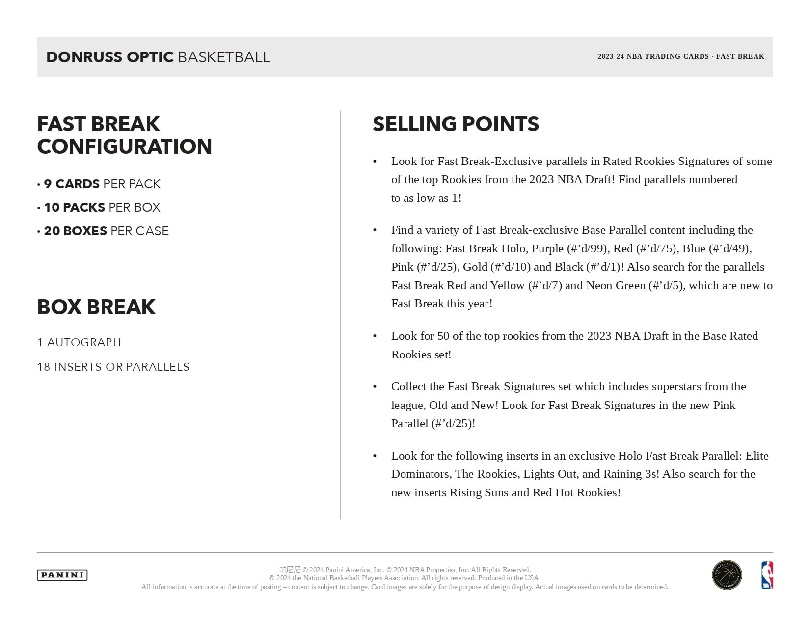 Panini Donruss Optic NBA Basketball 2023/24 - Fast Break Box
