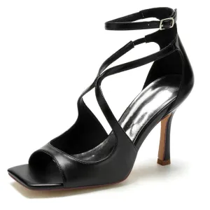 Patent Leather High Heels Wedding Sandals Square Toe
