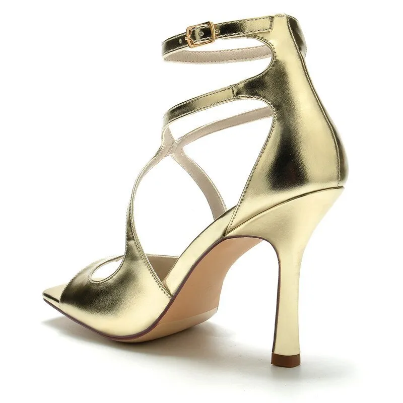 Patent Leather High Heels Wedding Sandals Square Toe
