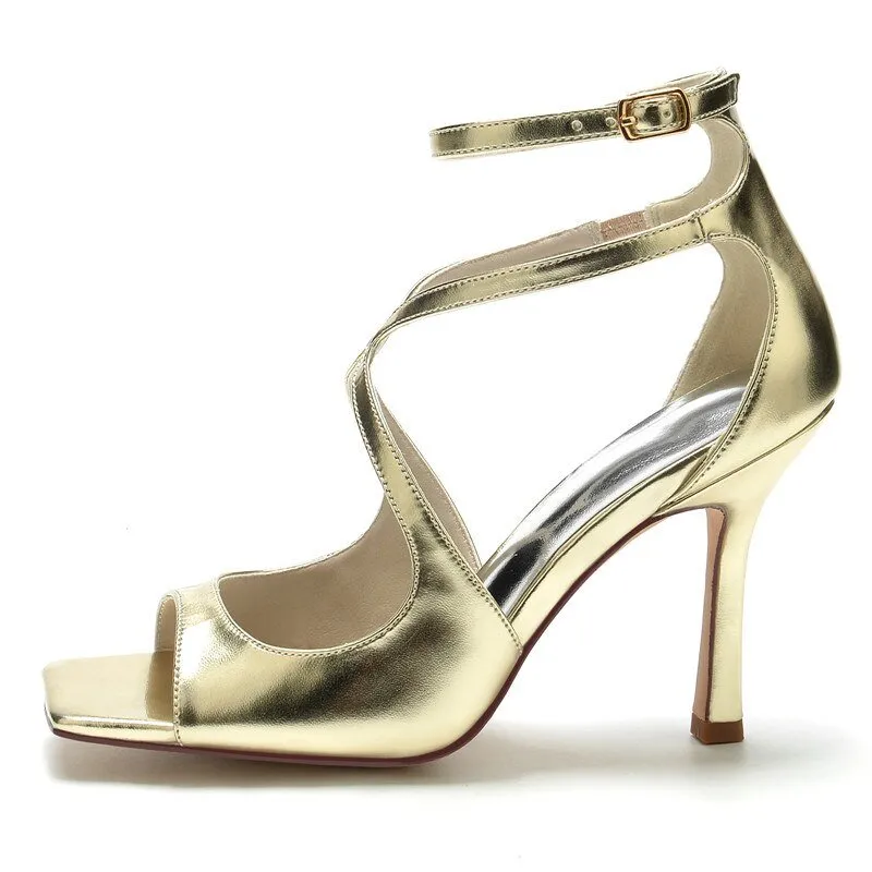 Patent Leather High Heels Wedding Sandals Square Toe
