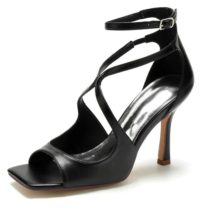 Patent Leather High Heels Wedding Sandals Square Toe