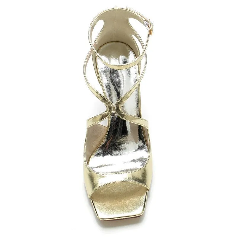 Patent Leather High Heels Wedding Sandals Square Toe