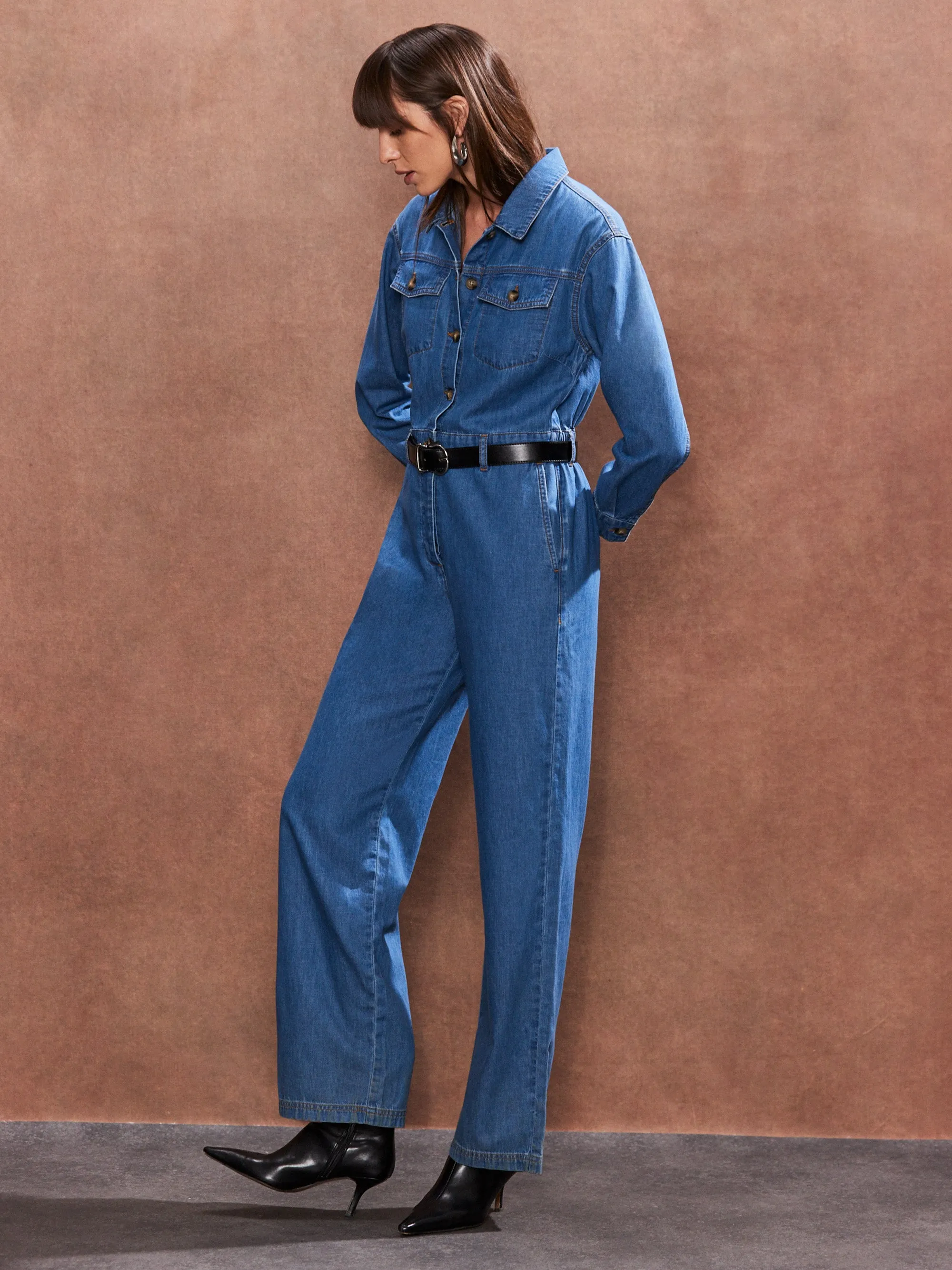 Petite Blue Denim Jumpsuit