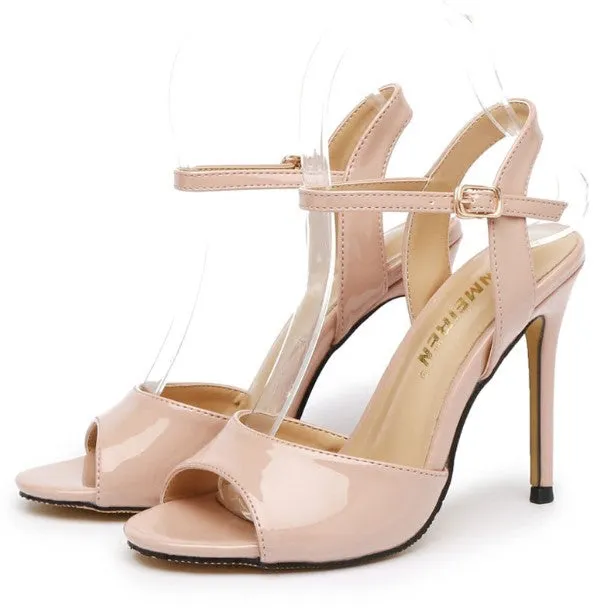 Petite Peep Ankle Strap Patent Sandals SS353