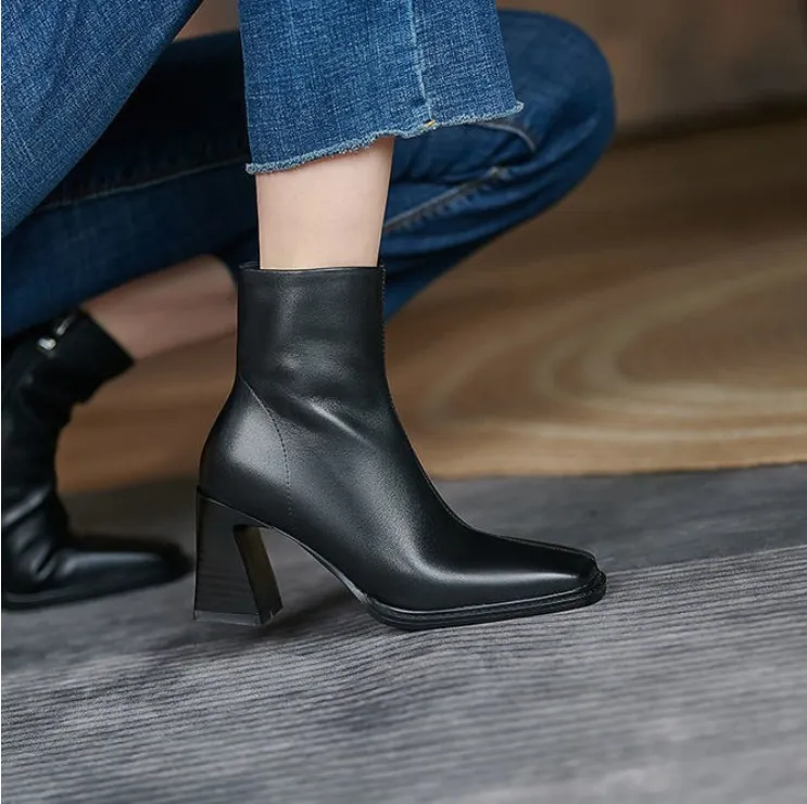 Petite Square Toe Side Zipper Short Boots TS225