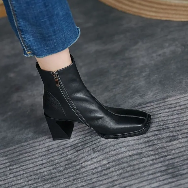 Petite Square Toe Side Zipper Short Boots TS225