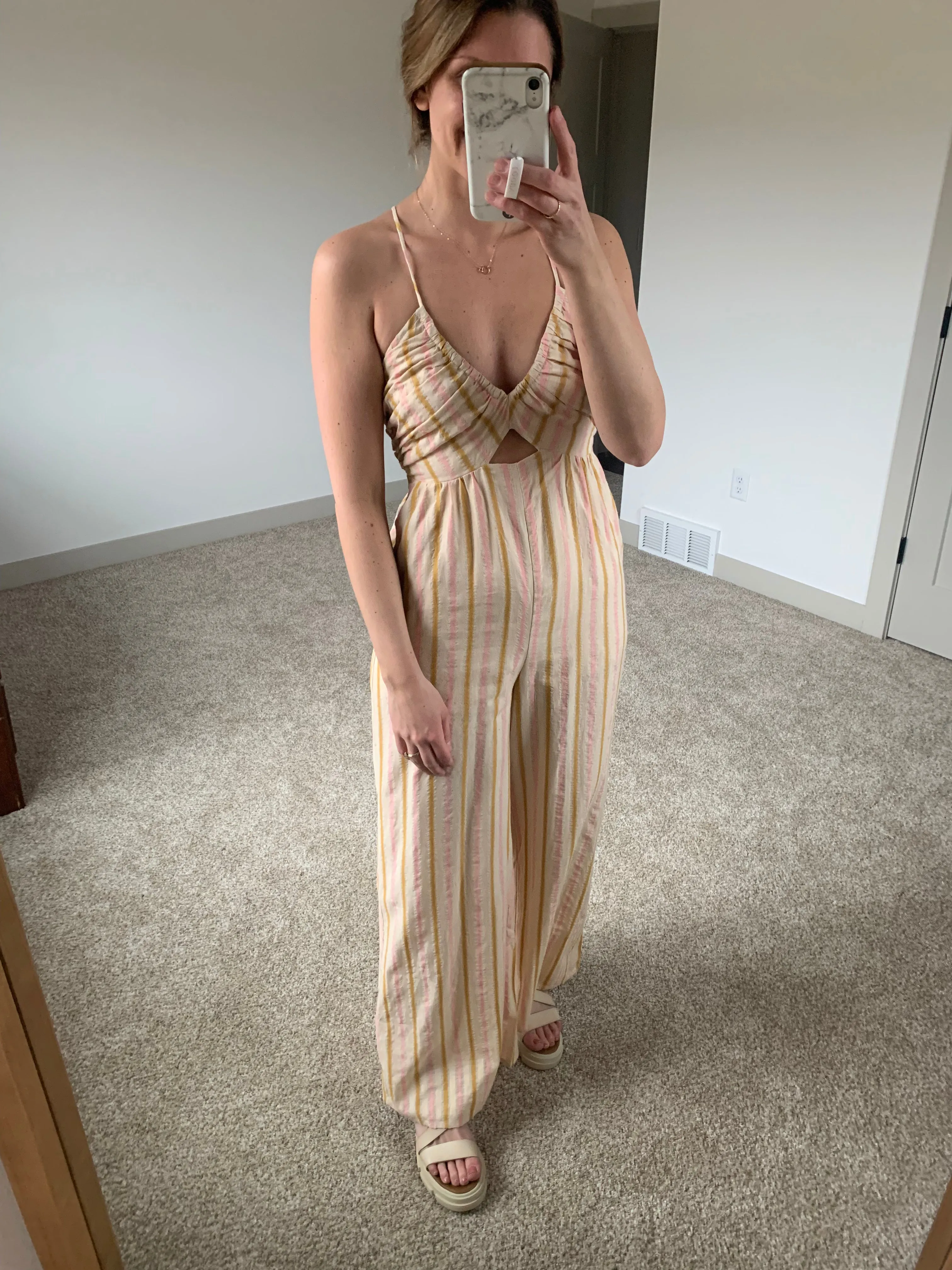 pink, gold   sand striped halter jumpsuit