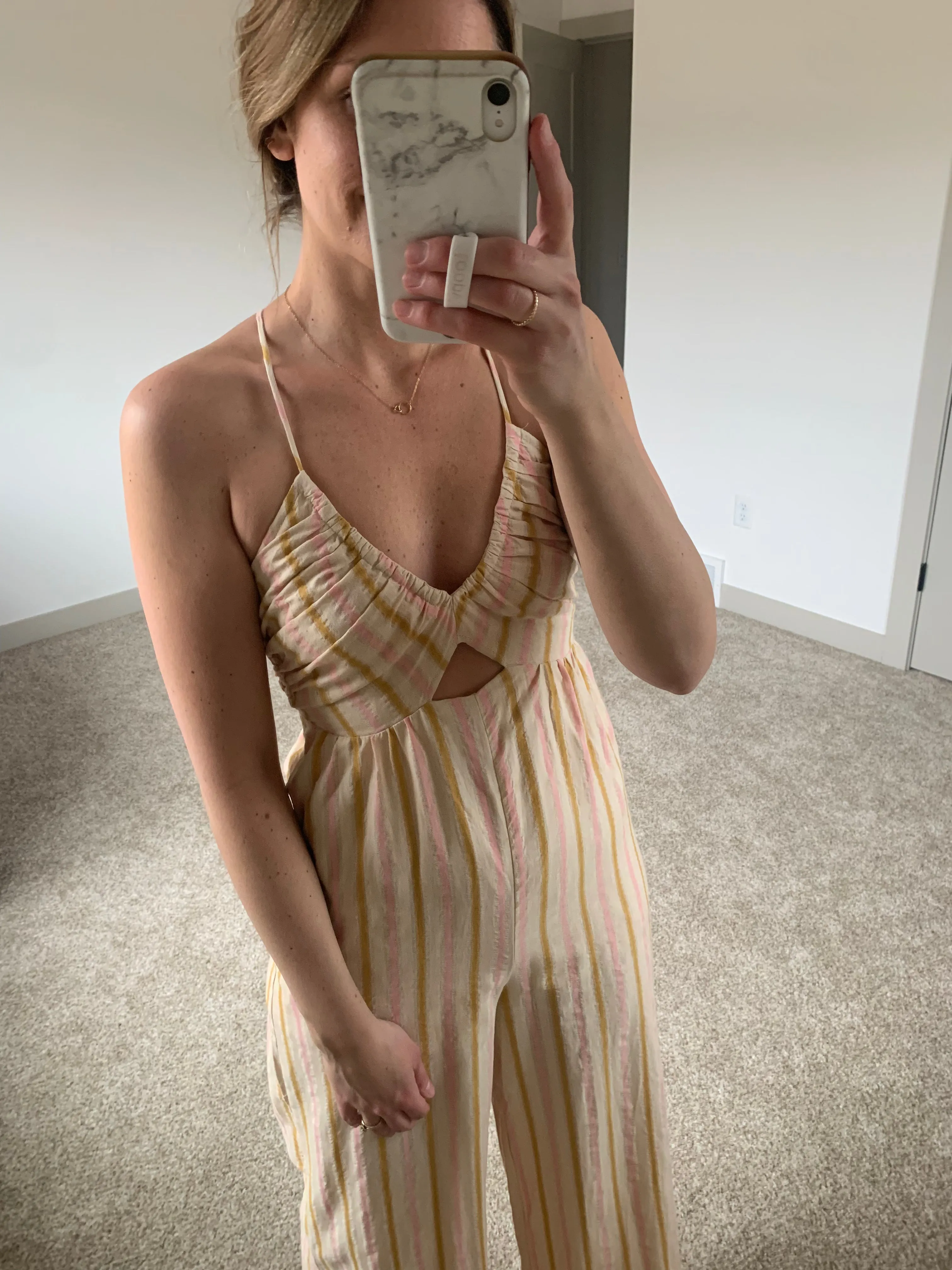 pink, gold   sand striped halter jumpsuit
