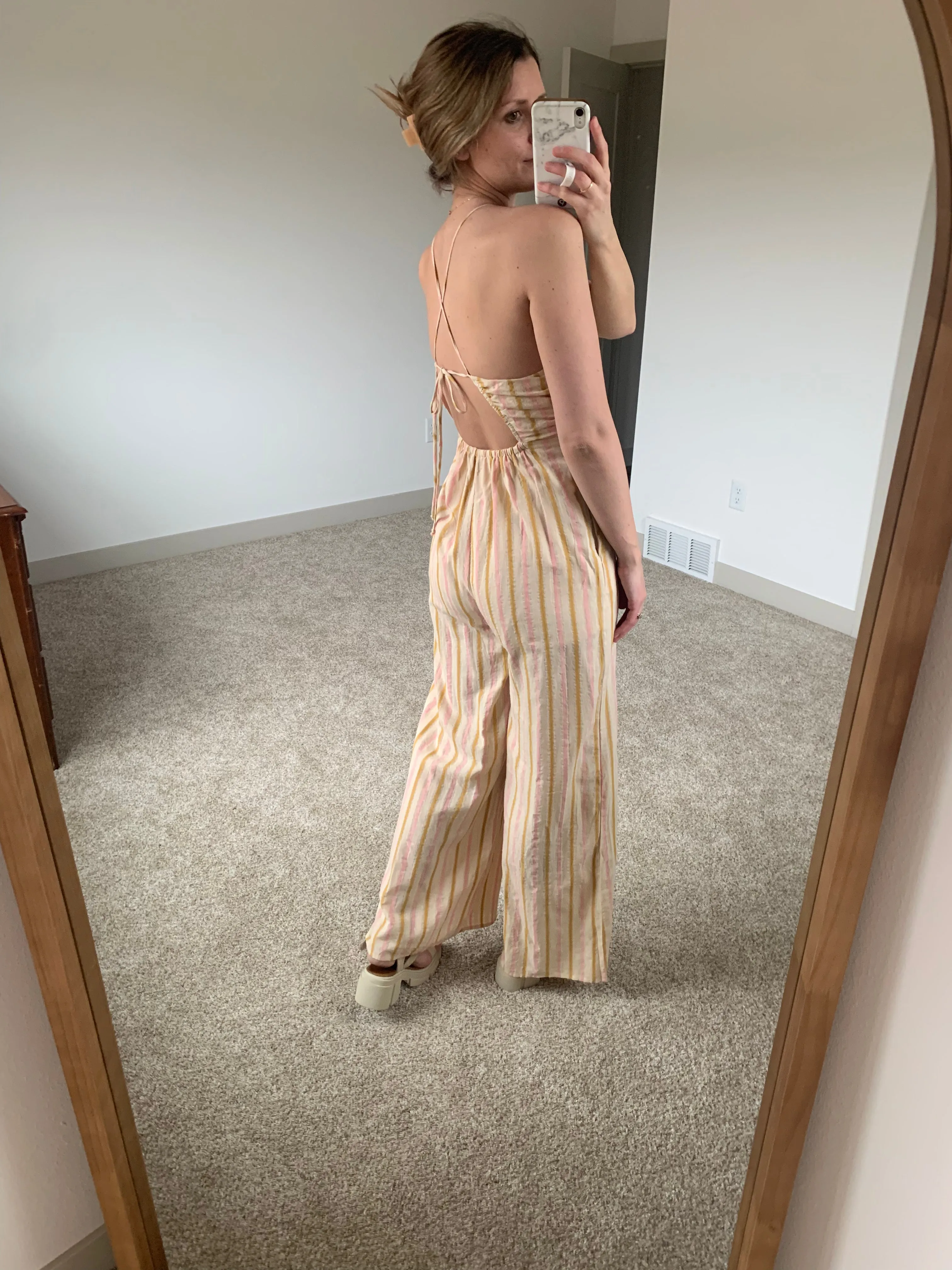 pink, gold   sand striped halter jumpsuit