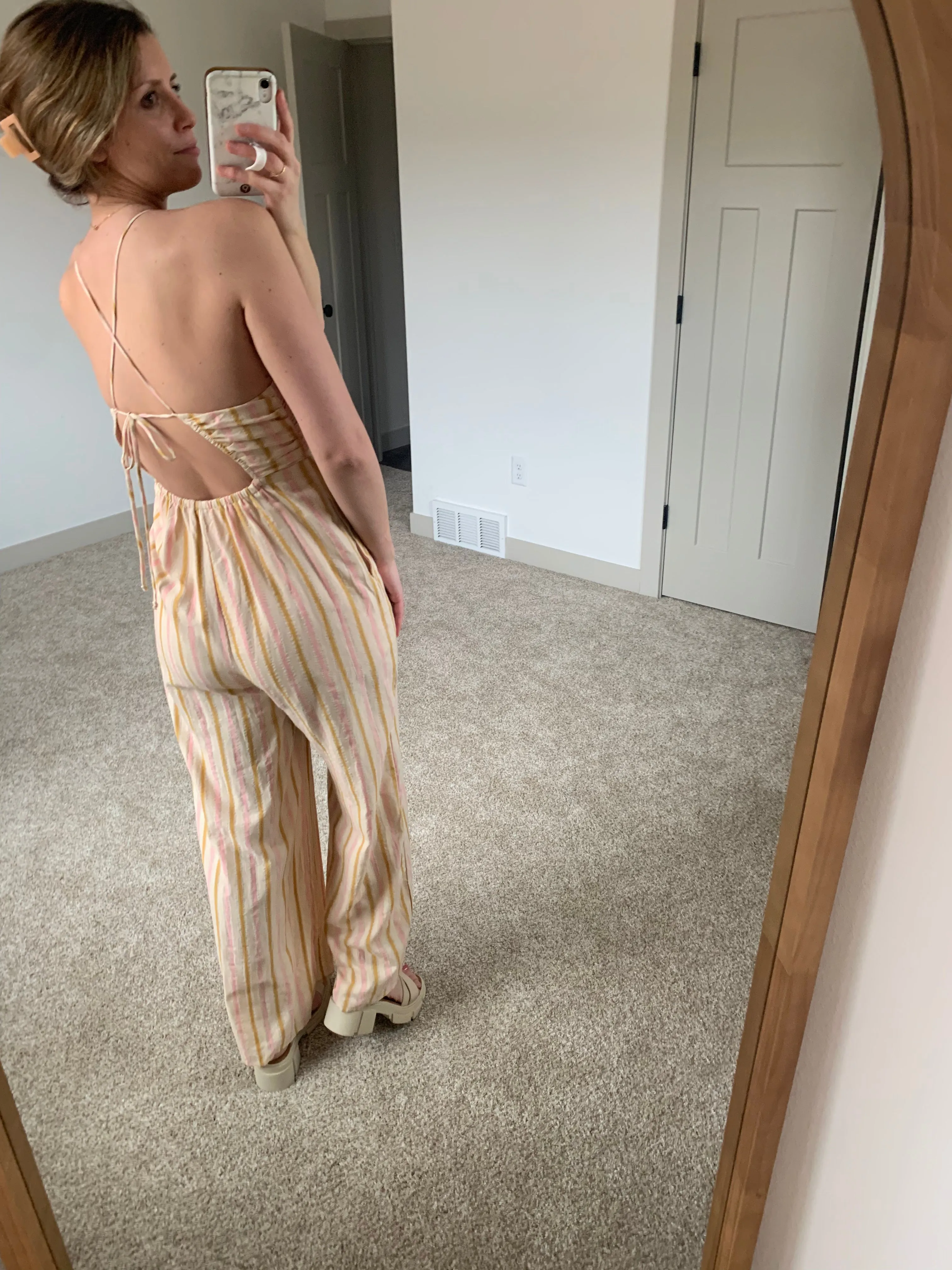 pink, gold   sand striped halter jumpsuit