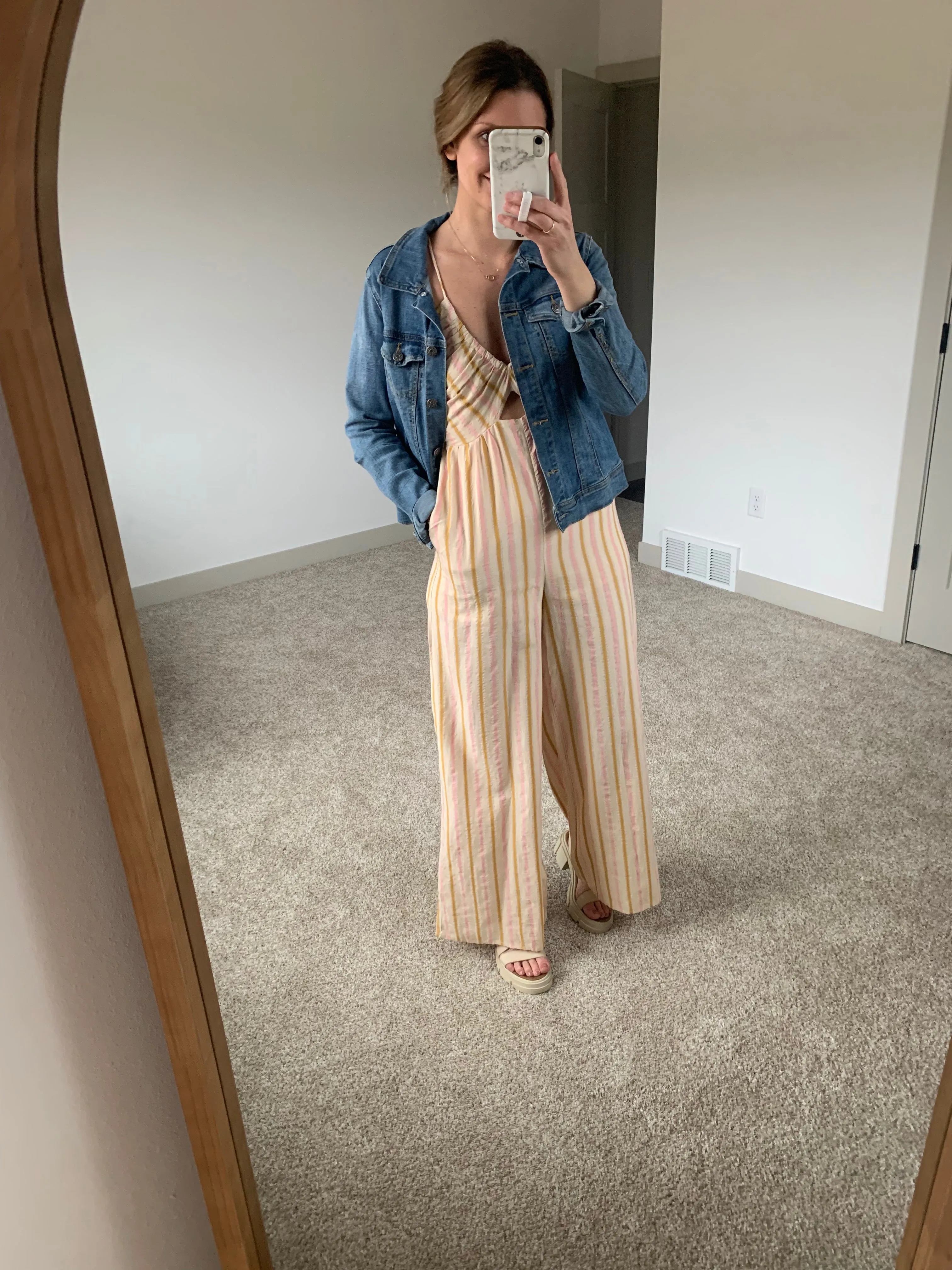 pink, gold   sand striped halter jumpsuit