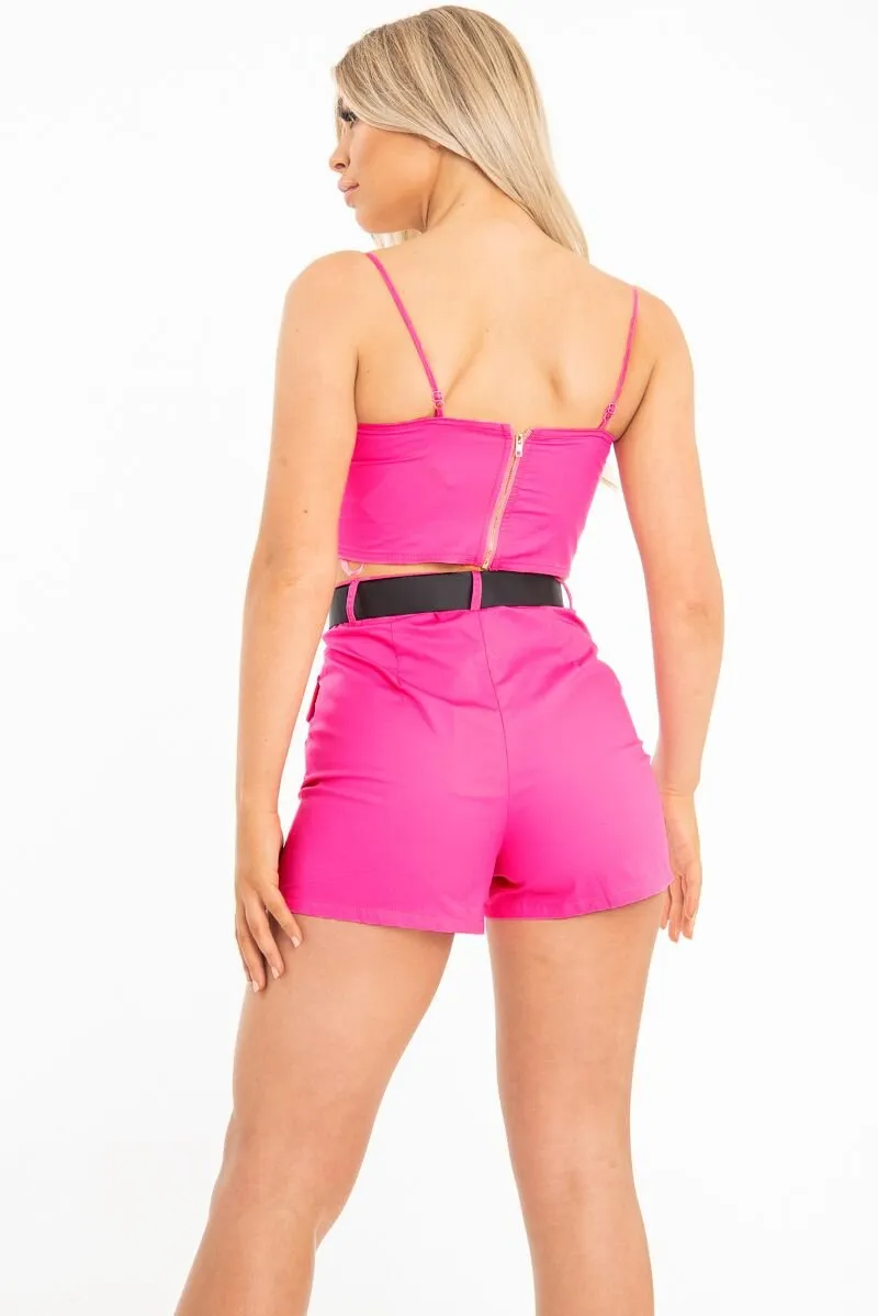 Pink Utility Pocket Crop Top and Shorts Co-ord - Juri