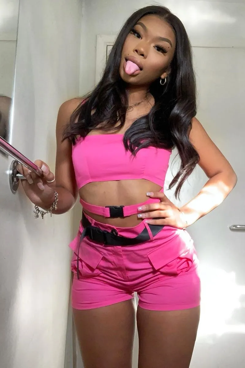 Pink Utility Pocket Crop Top and Shorts Co-ord - Juri