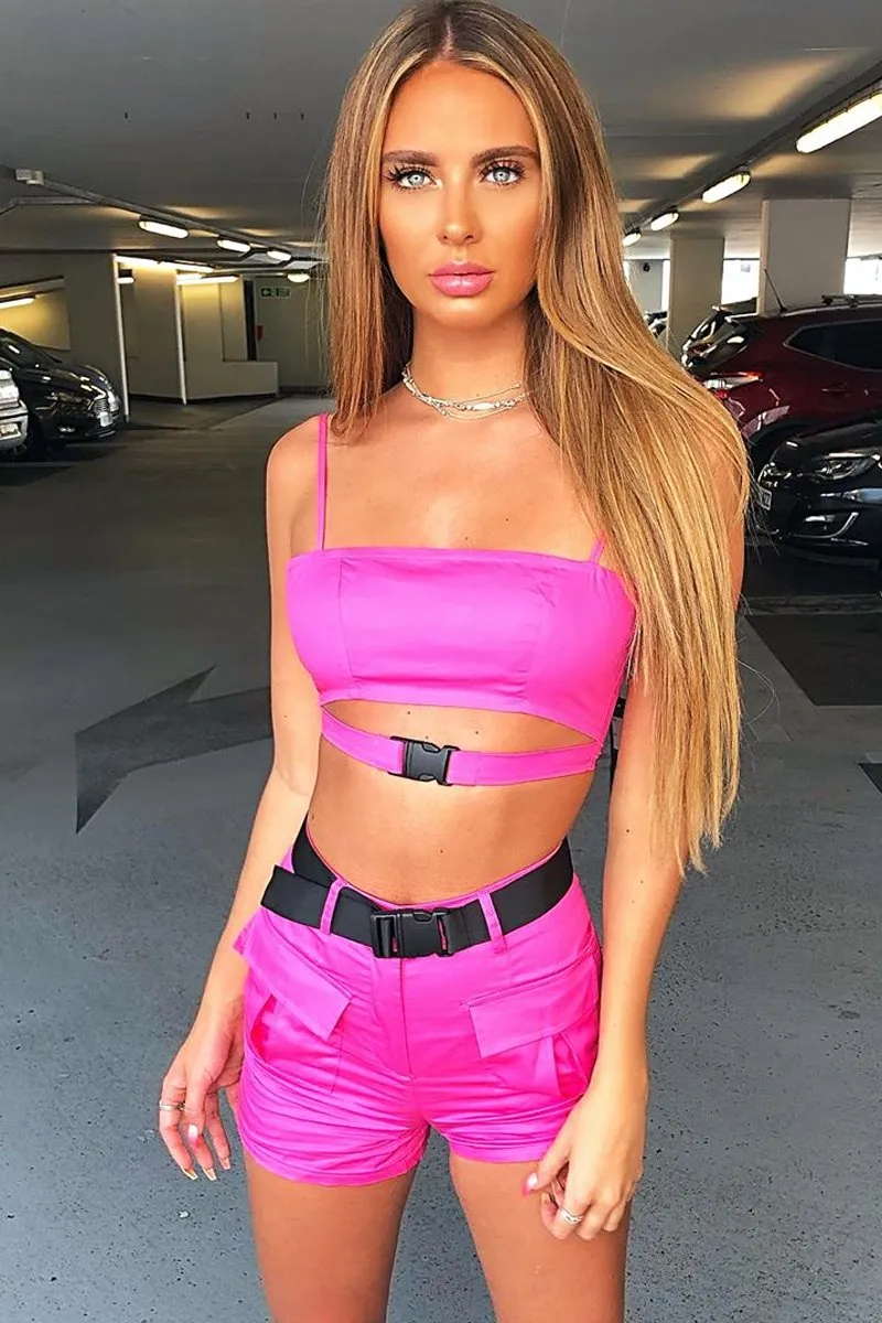 Pink Utility Pocket Crop Top and Shorts Co-ord - Juri