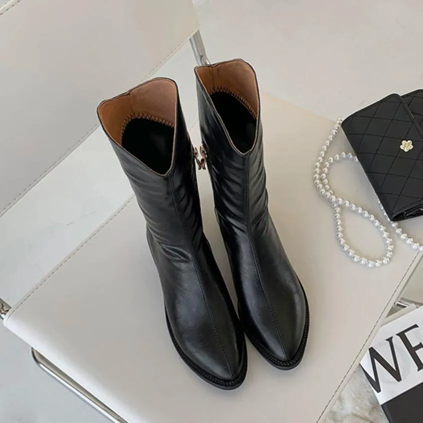 Pointy Side Zipper Short Boots For Petite Feet Women GS271