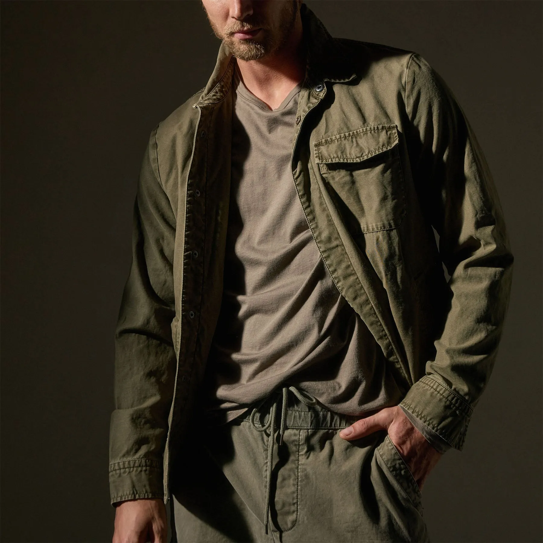 Reverse Cotton Twill Shirt Jacket - Trooper Pigment
