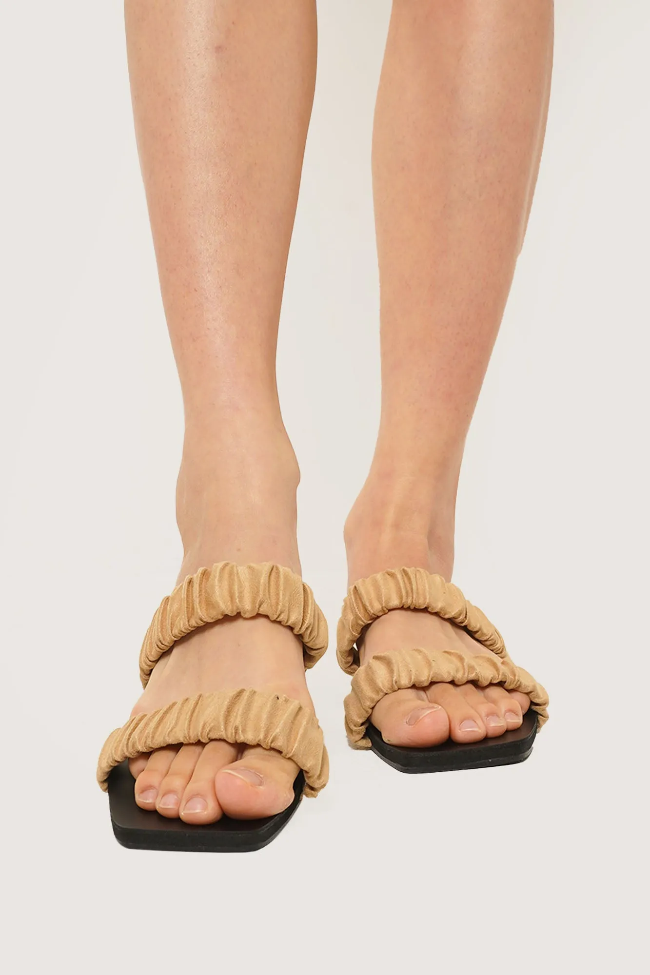 Ruched Double Strap Sandals