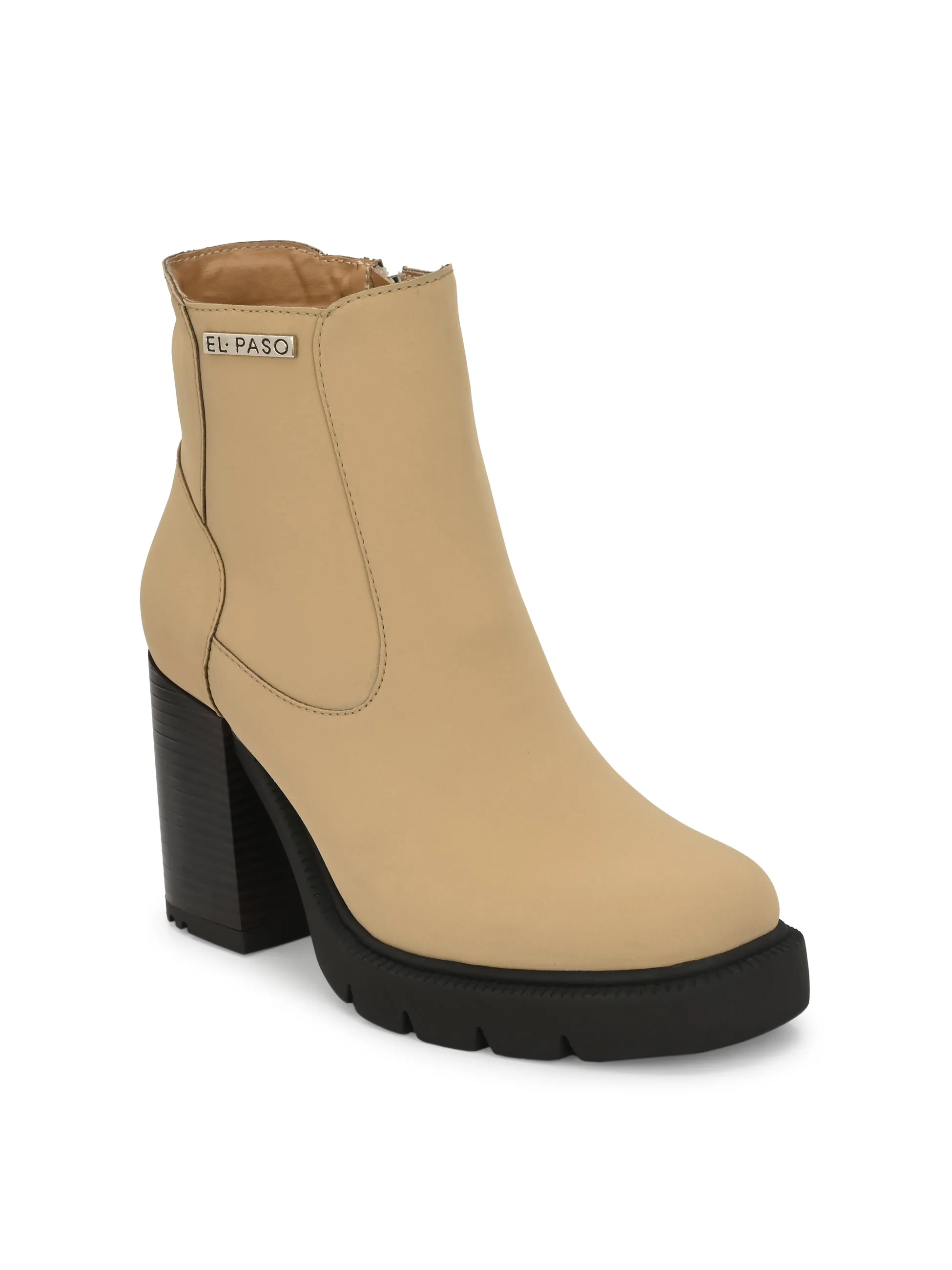Sahara Beige Leather Ankle Boot For Women