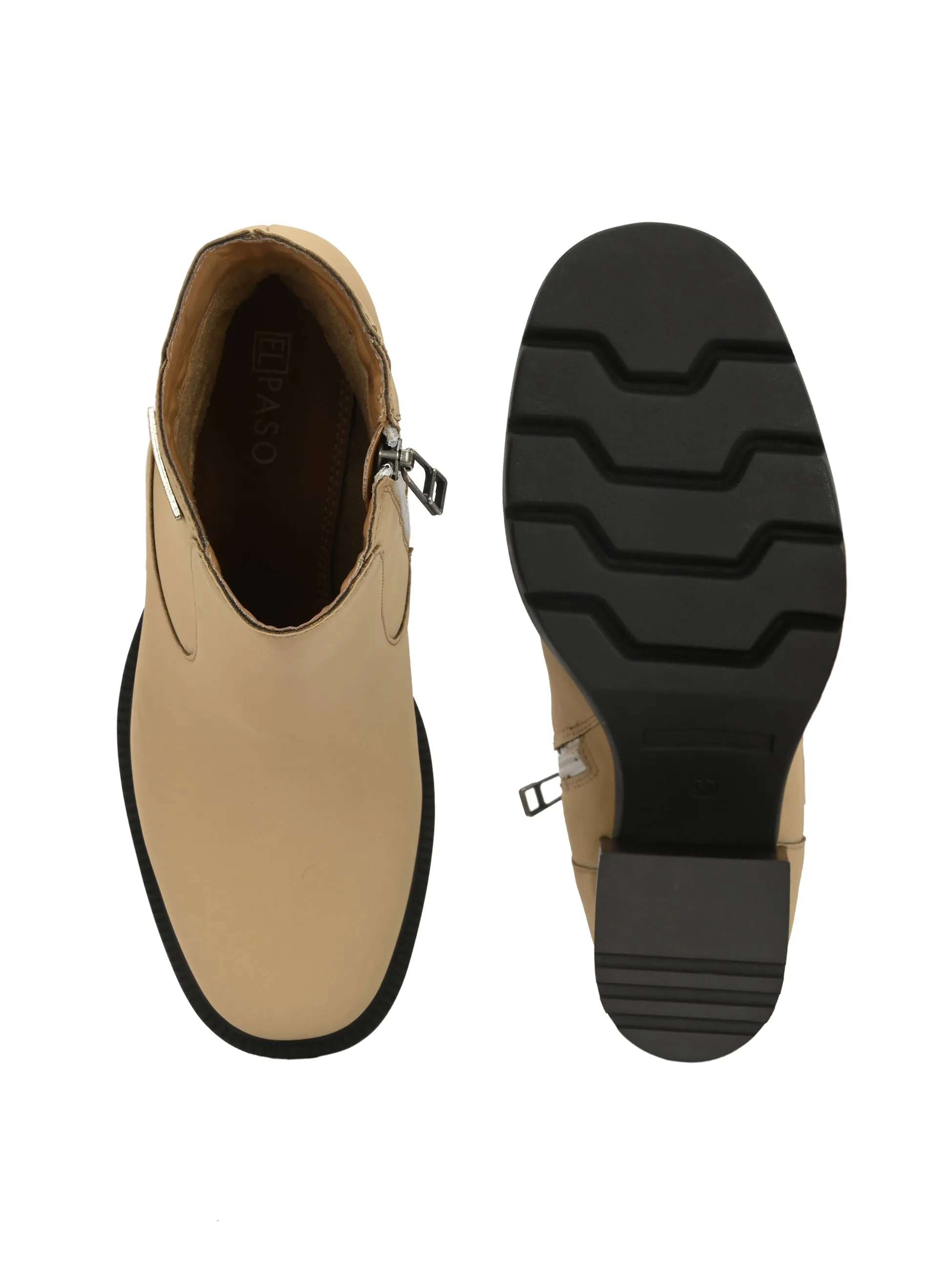 Sahara Beige Leather Ankle Boot For Women