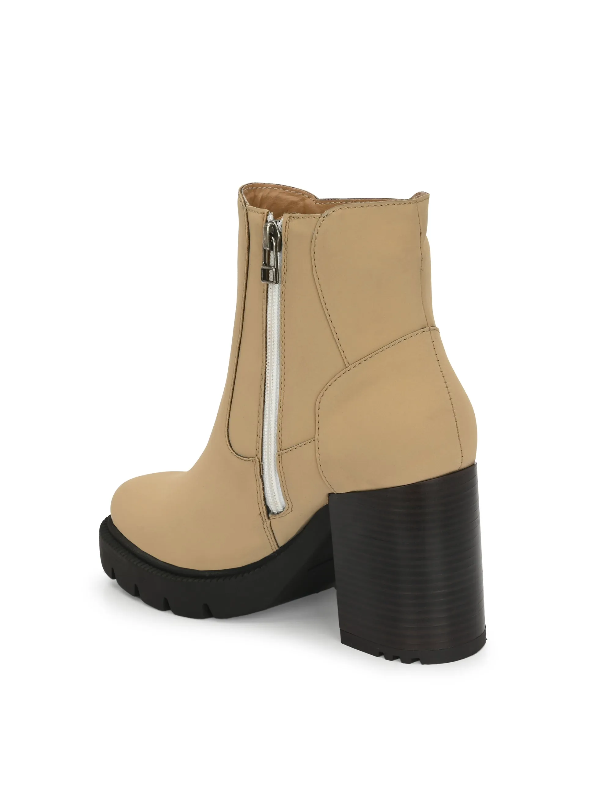 Sahara Beige Leather Ankle Boot For Women