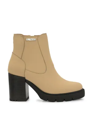 Sahara Beige Leather Ankle Boot For Women