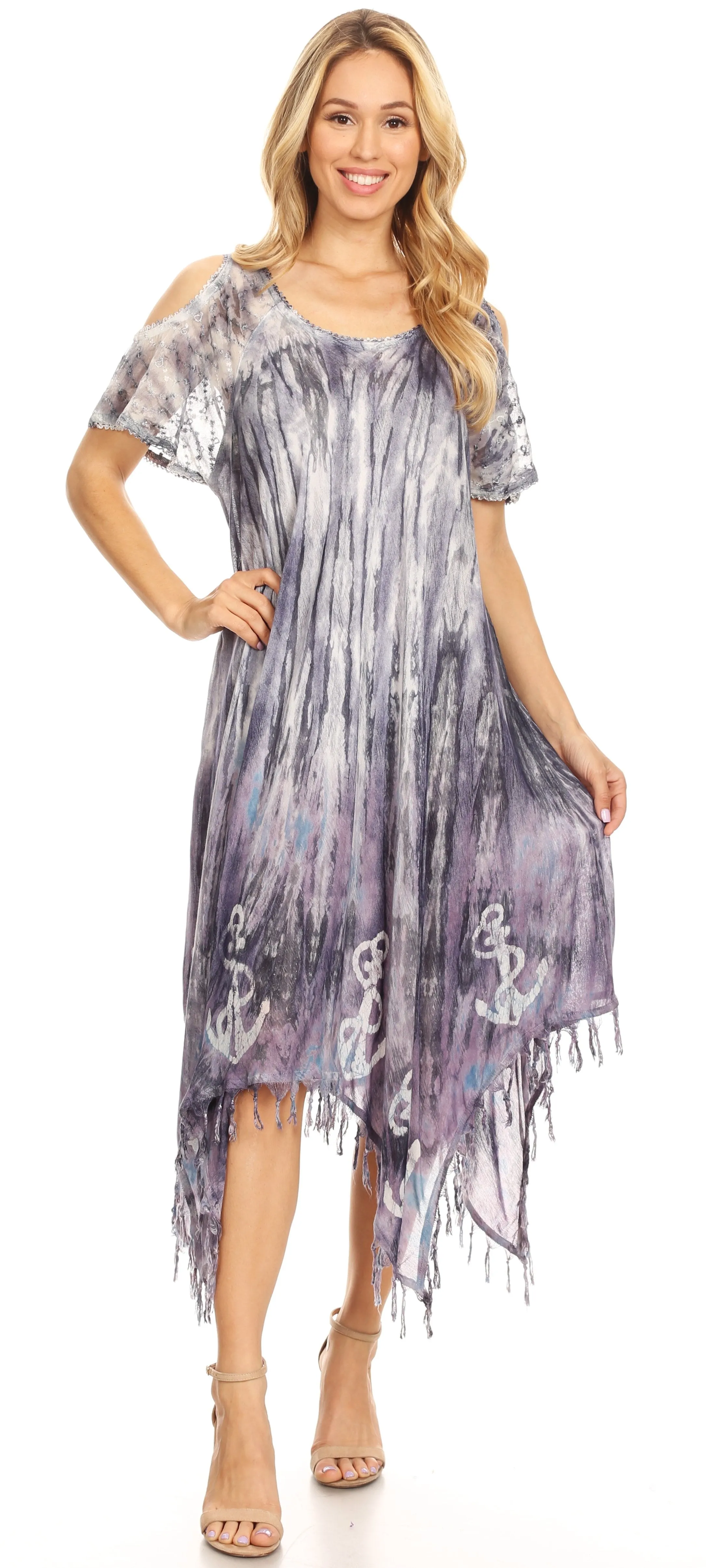 Sakkas Flo Women's Cold Shoulder Loose Fit Midi Casual Summer Dress Cover-up