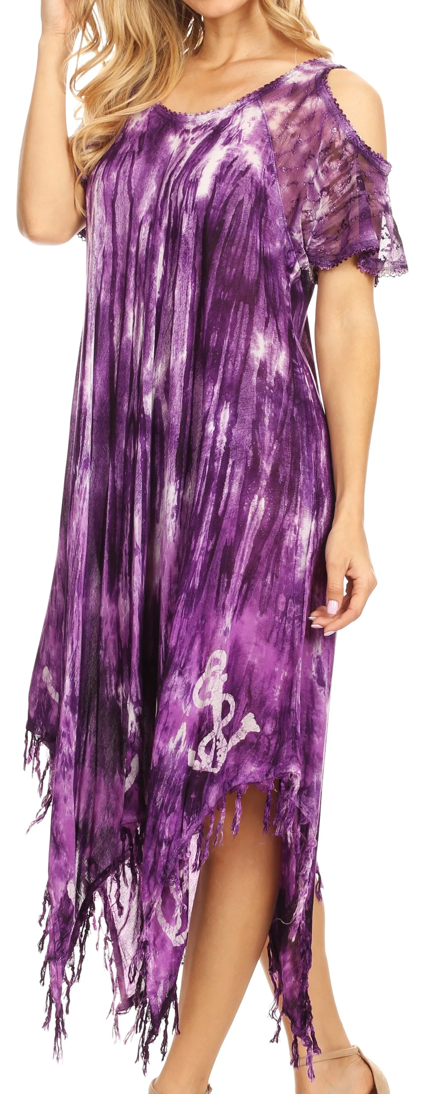 Sakkas Flo Women's Cold Shoulder Loose Fit Midi Casual Summer Dress Cover-up