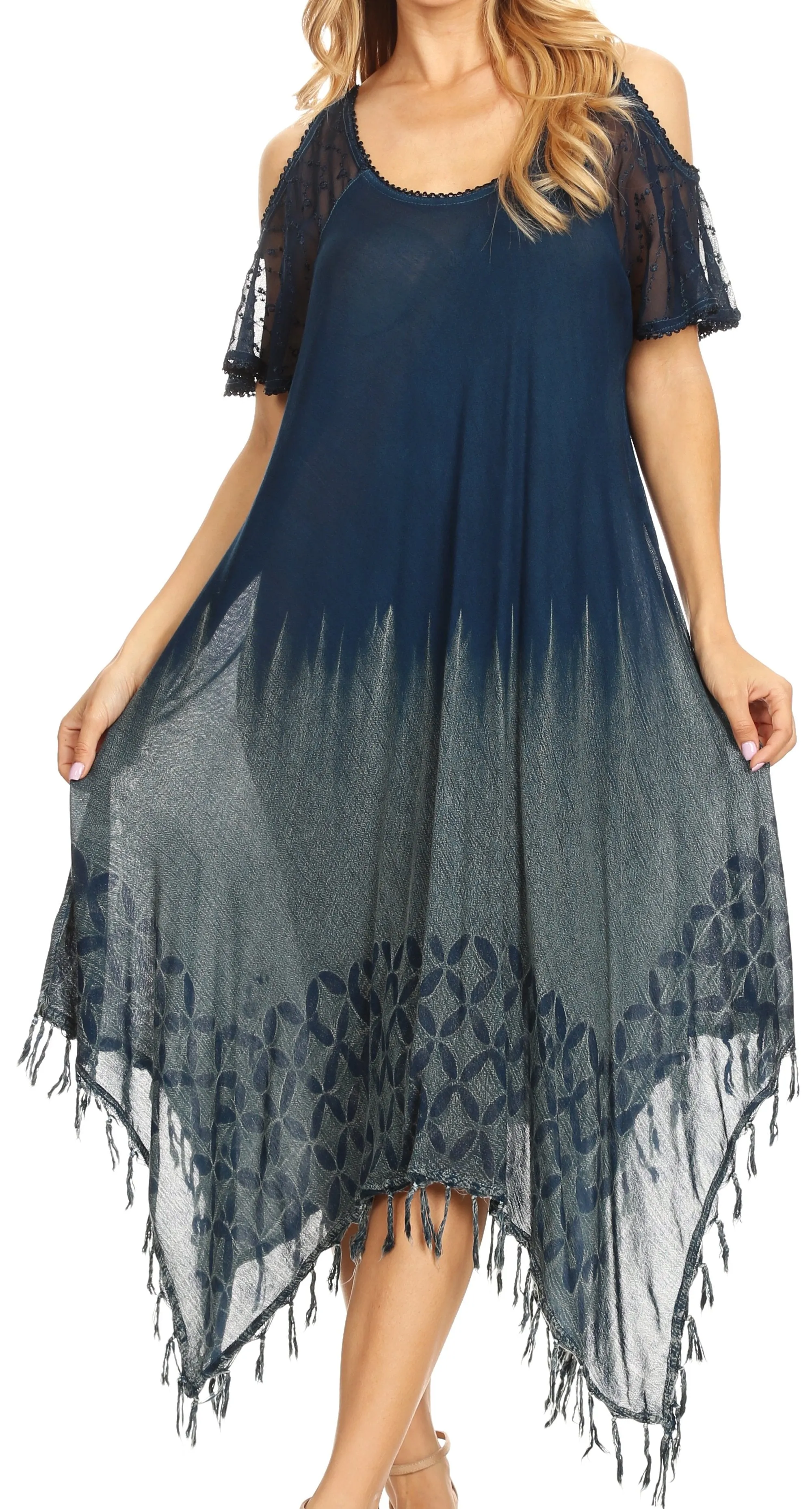 Sakkas Flo Women's Cold Shoulder Loose Fit Midi Casual Summer Dress Cover-up
