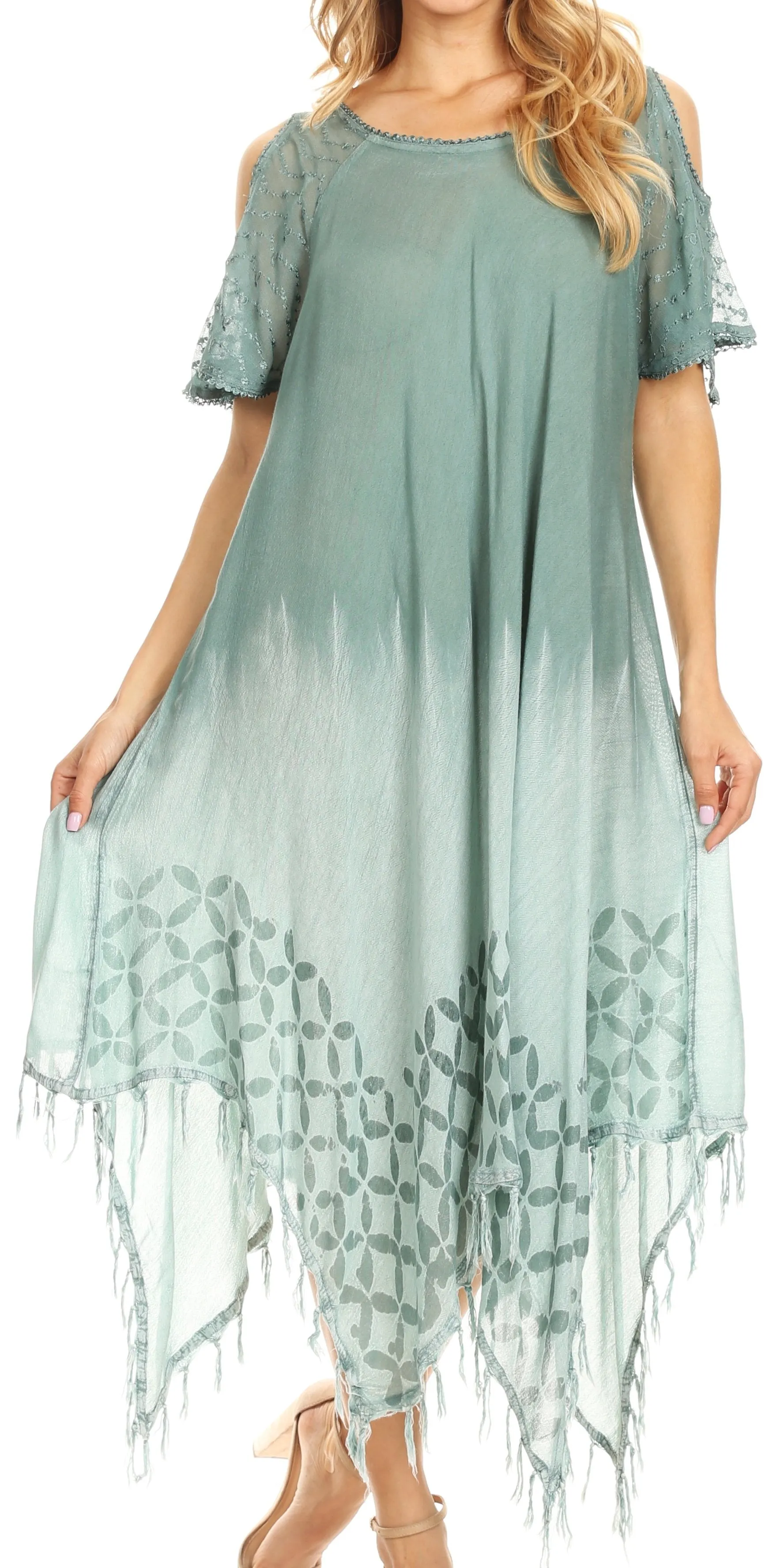 Sakkas Flo Women's Cold Shoulder Loose Fit Midi Casual Summer Dress Cover-up