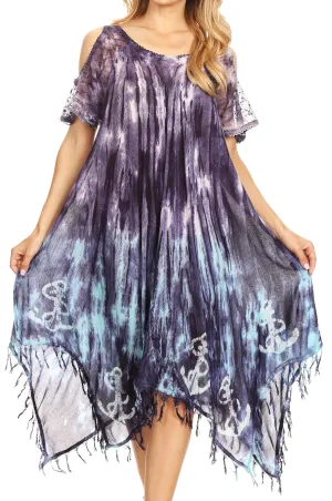Sakkas Flo Women's Cold Shoulder Loose Fit Midi Casual Summer Dress Cover-up