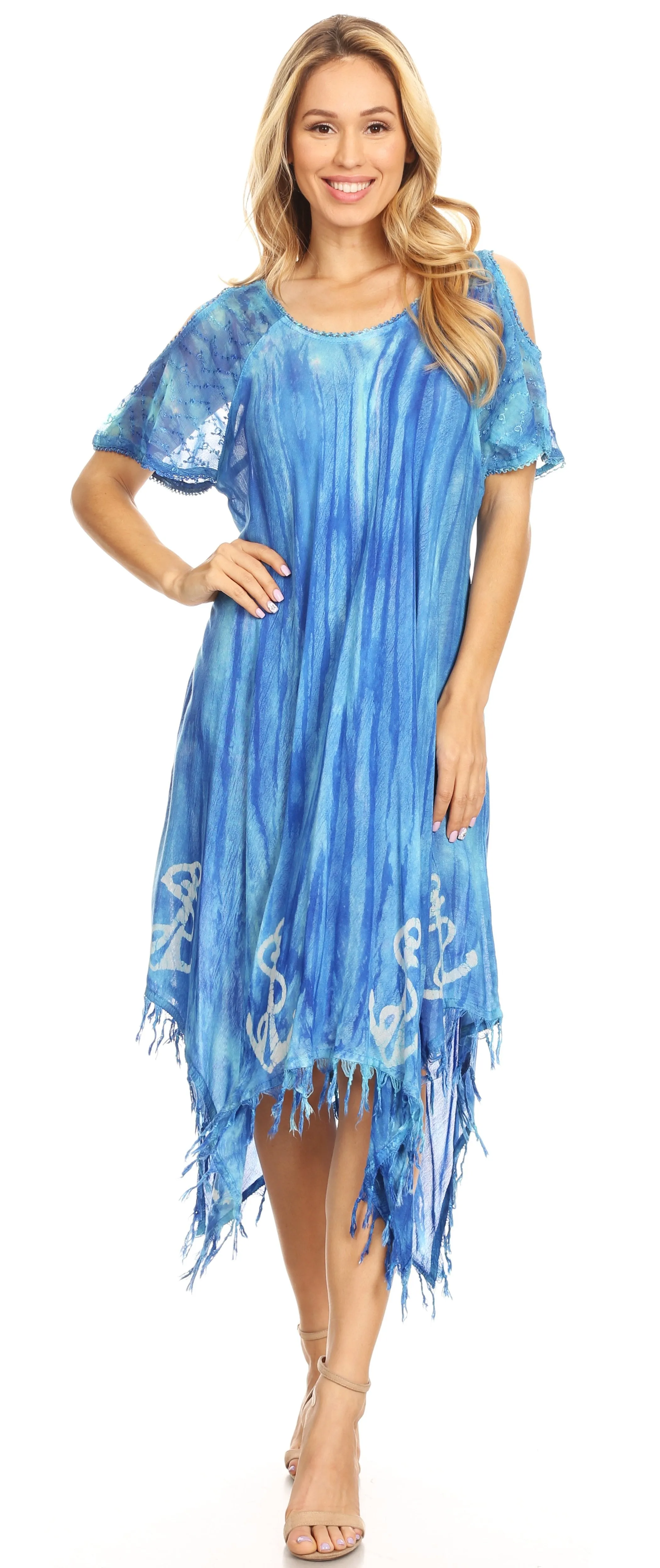 Sakkas Flo Women's Cold Shoulder Loose Fit Midi Casual Summer Dress Cover-up