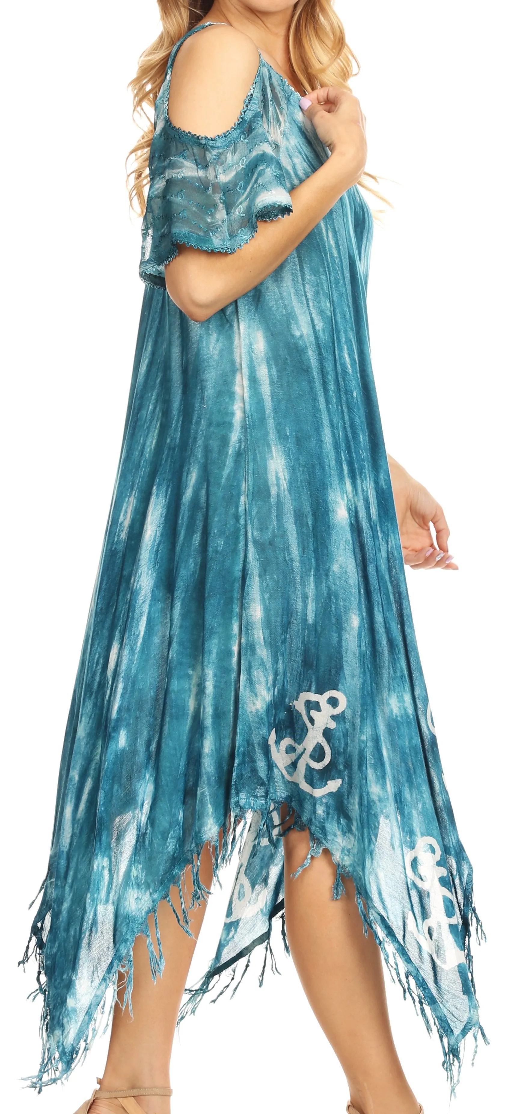Sakkas Flo Women's Cold Shoulder Loose Fit Midi Casual Summer Dress Cover-up